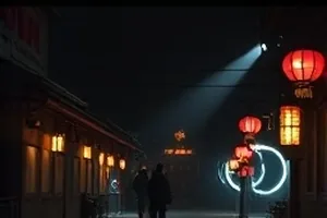 《长夜航线》画面，深夜跑道尽头亮着航灯的客机